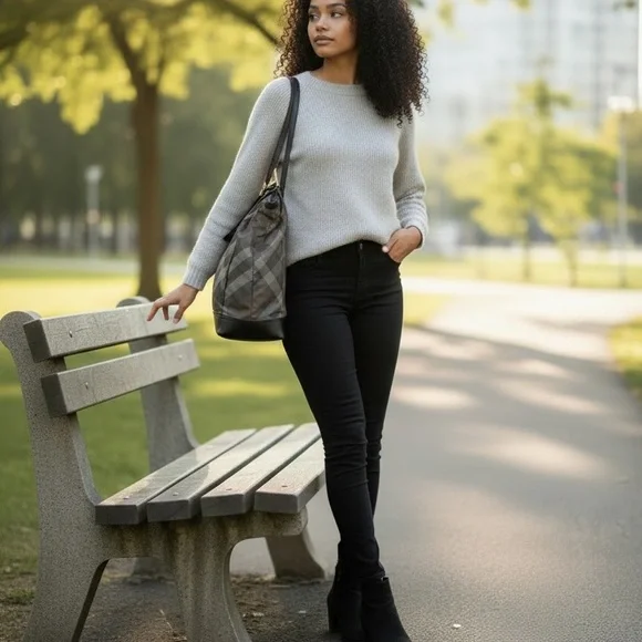 Burberry Gray and Black Tote with Check Pattern - Picture 5 of 5